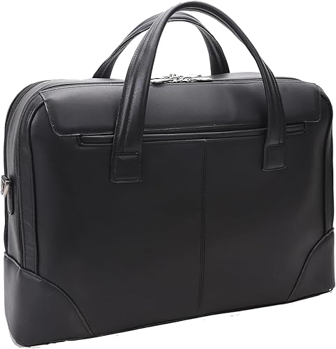 McKlein, R Series, Harpswell, cuero de vaca de grano superior, maletín para portátil de cuero de 17 pulgadas con doble compartimento, negro (88565)