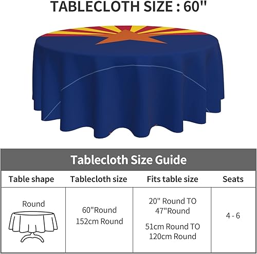 Miniatura 5 de AMACAY Manteles redondos decorativos de la bandera de Arizona, 60 pulgadas de diámetro para mesas de bufé, fiestas, cenas de vacaciones.