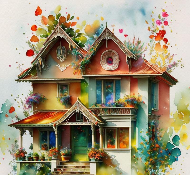 Affiches sur toile 58x90 cm maison aquarelle SERENDIPITP déco murale