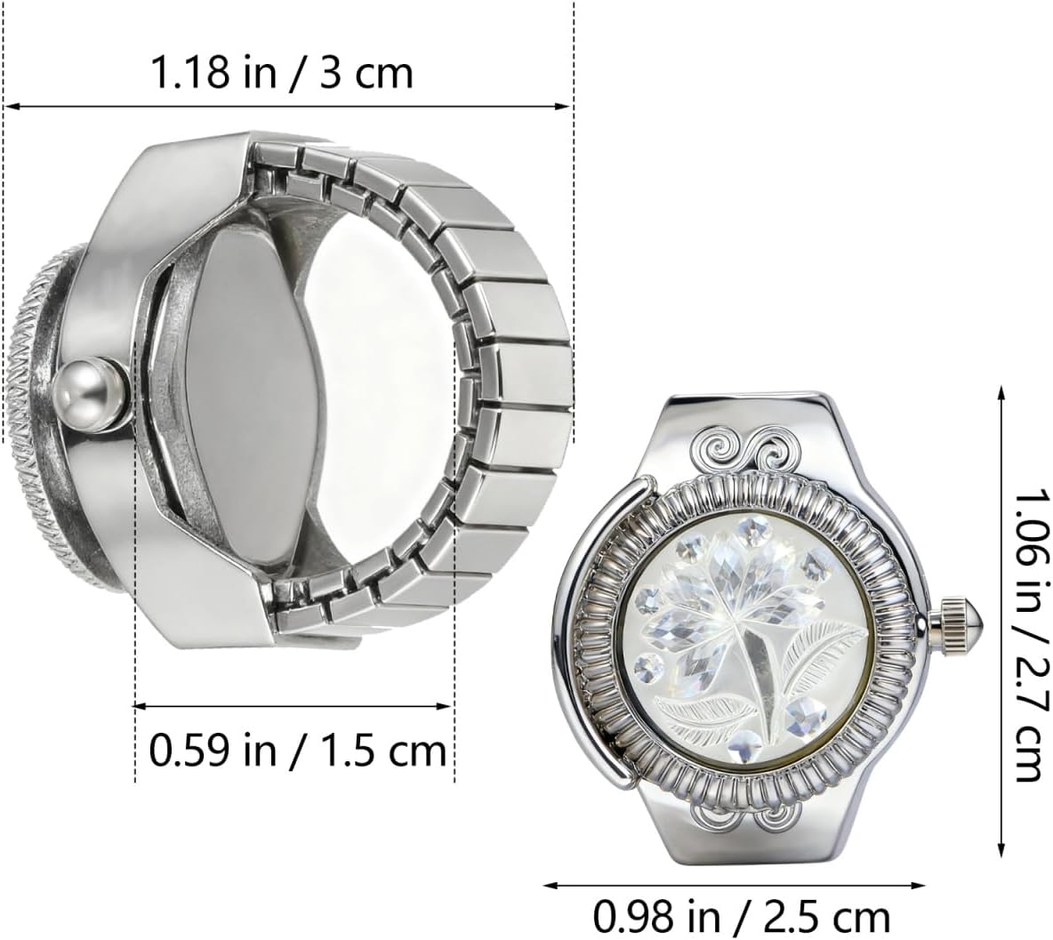 Balacoo Women's Ring Watch Rose Design Quartz Finger Watch White | Rose pattern, quartz movement, finger accessory, daily outfit styling, gift choice for women, check ring size before purchase