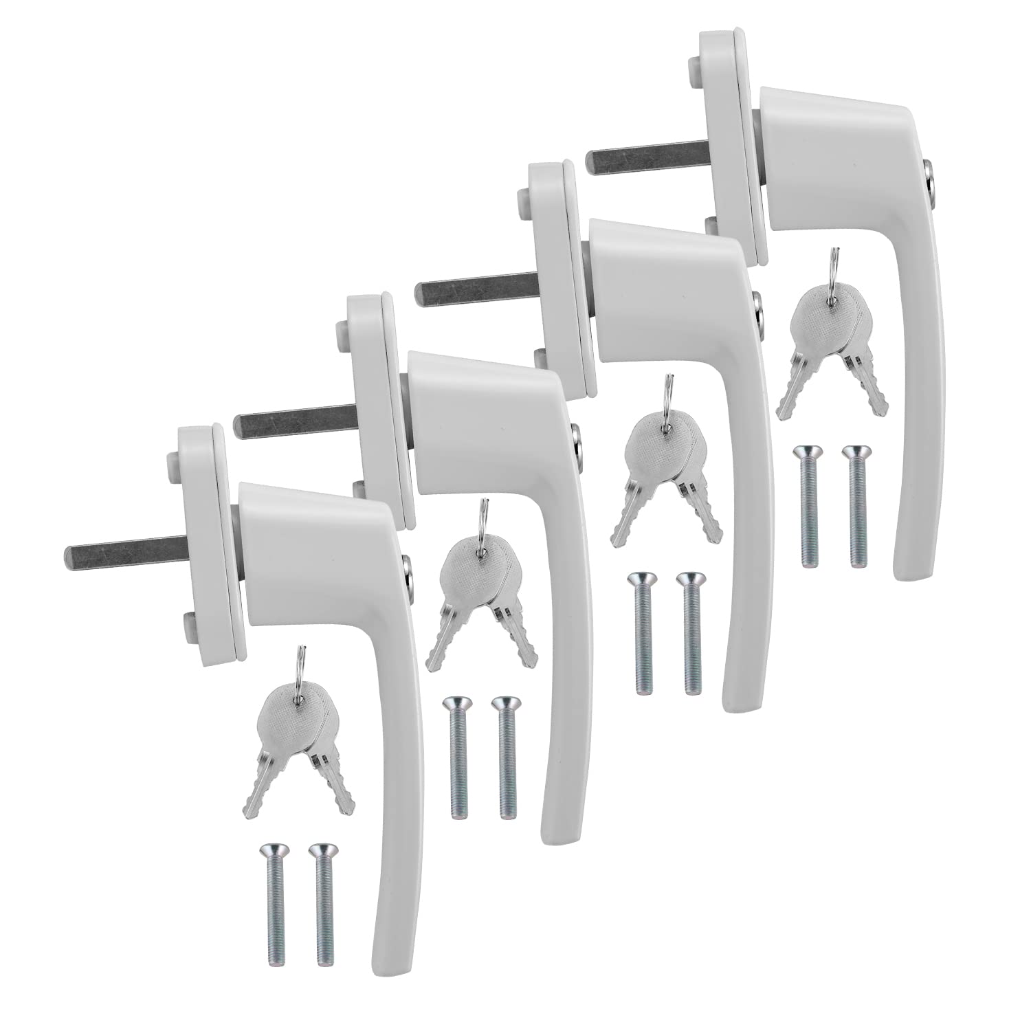 Jopassy Maniglia per finestra in alluminio con serratura, lunghezza penna, 35 cm, con serratura, per finestre e porte del balcone, 4 pezzi (bianco)