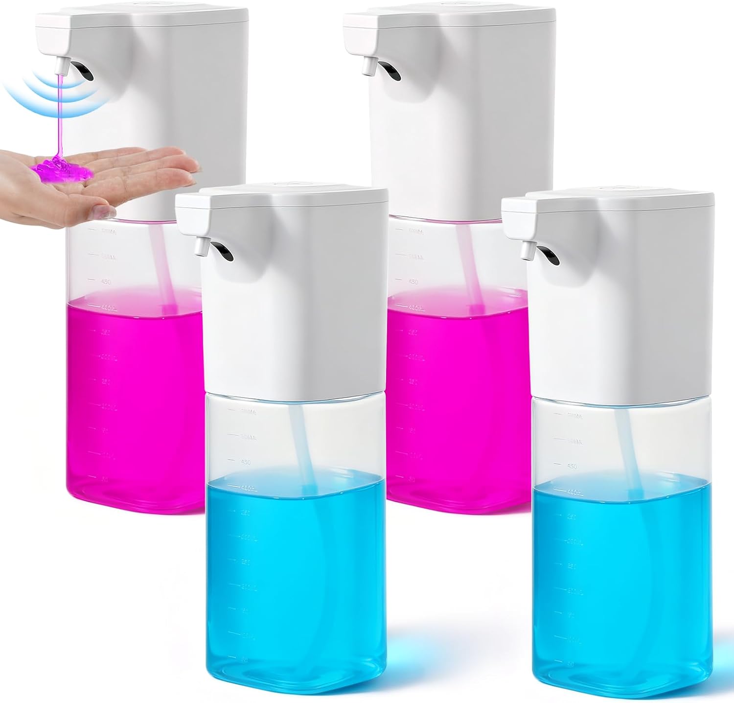 4 Pack Automatic Soap Dispenser Touchless Liquid Soap Dispenser 18.5oz/550ml 4-Level Adjustable Waterproof USB Rechargeable Dispenser Electric Wall Mounted for Bathroom Kitchen Dish Hand Soap
