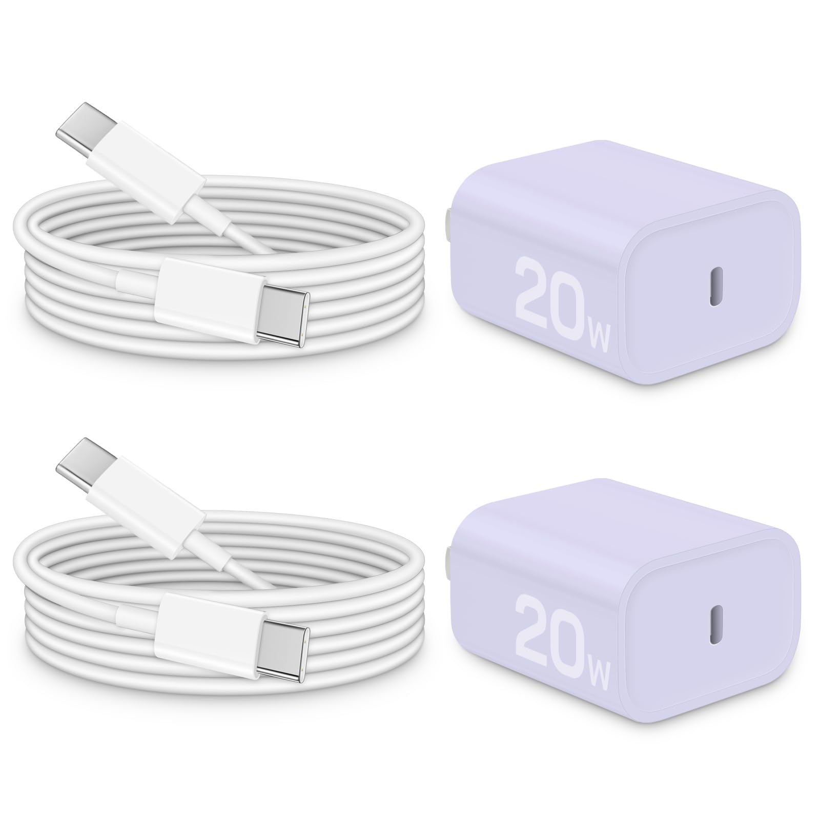 i Phone 16 15 Charger Fast Charging - 20W PD Fast Charger Block with 6Ft USB C Cable for i Phone 16/15 Series, i Pad Pro/Air/Mini, Galaxy S23, Pixel 8 & More (2-Pack) Purple
