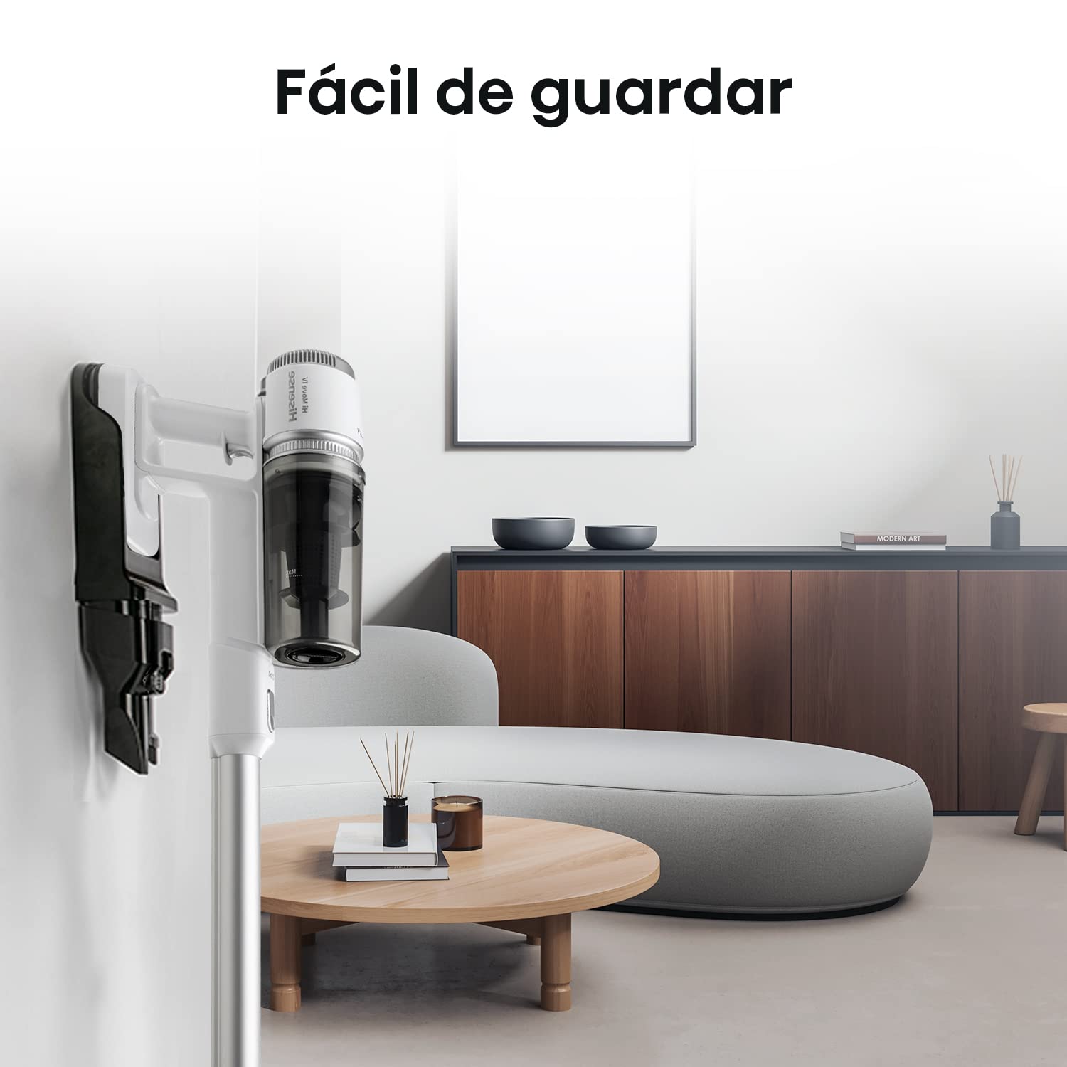 Hisense HVC6134W Aspirador Escoba sin Cable, 21.6 V, 2 velocidades, hasta 35 Minutos de autonomía, Luces LED en Cepillo para Optimizar Limpieza, Convertible en Aspirador de Mano