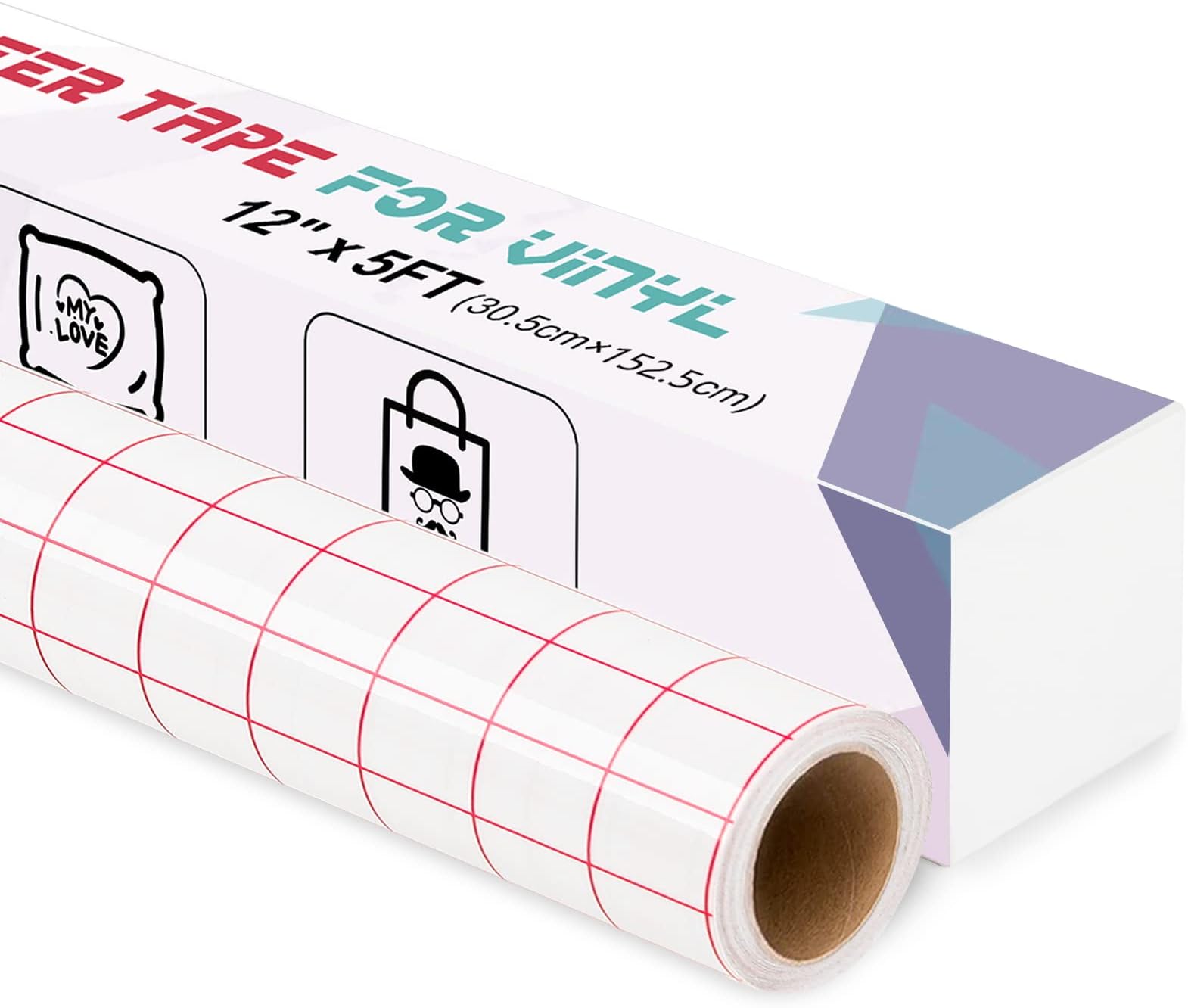 IModeur Transfer Tape for Vinyl, 12" x 5Ft (30.5 x 152.5cm) Clear Vinyl Transfer Paper Tape Roll with Red Grid for Permanent Vinyl and Self Adhesive Vinyl for Signs Stickers, Car Decals