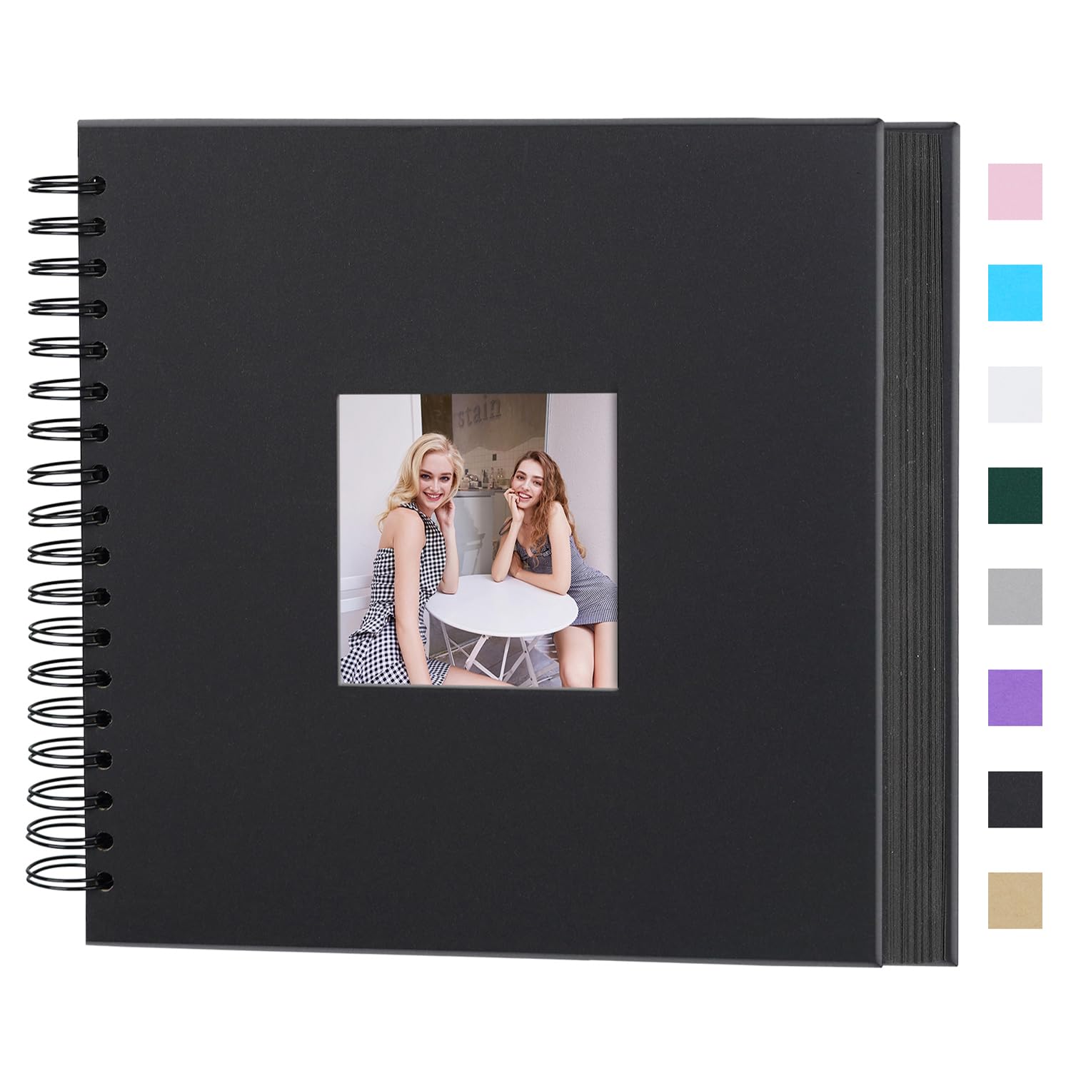 Miaikoe Album de scrapbooking à faire soi-même avec fenêtre à couverture rigide en papier kraft vierge avec 40 feuilles, album photo pour livre d'or, anniversaire de mariage de famille, noir