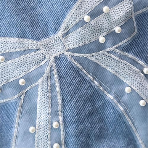 Kids Girls Floral Denim Jackets Button Down Long Sleeve Bowknit Relaxed Cardigan Fashion Fall Cool Comfy Y2k Streetwear2