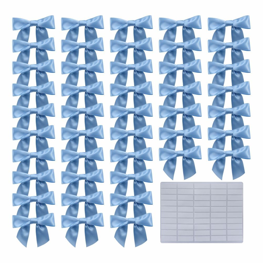 2.5" Hgzgch Light Blue Satin Ribbon Bow for Gift Wrapping, Premade Bows for Crafts, Cake, Party Favors, Handmade Bows with Double-Sided Tape, Self