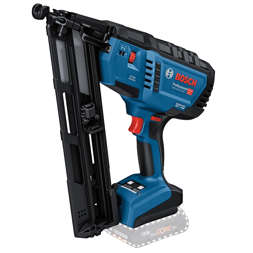 Bosch Professional 18V System cloueur à bois sans-fil GNH 18V-64 MD (tir coup par coup/par contact, pour clous de : 32–64 mm, 15 ga (1,8 mm) et inclinaison chargeur 34°)