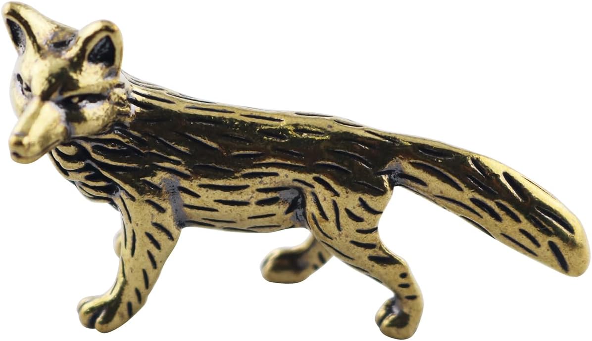 LQ Industrial Mini Fox Figurine Animal Sculptures Brass Crafts for Decorating Desk/Table/Display Cabinet/Cupboard