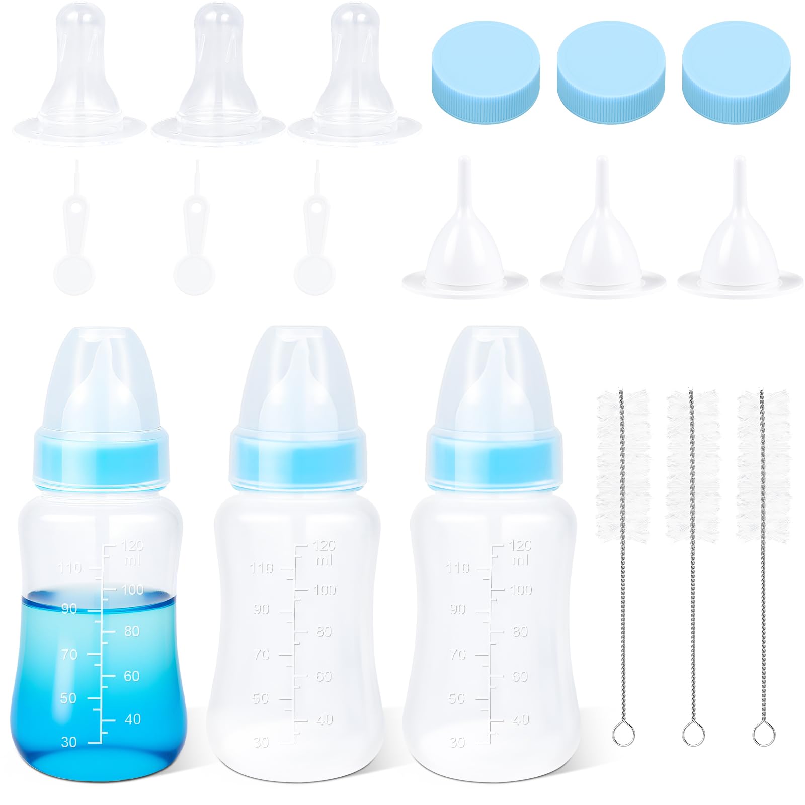 ASEVAT 4 oz 3PackPet Feeding Bottle, Anti-Choking Puppy Feeder Design,with 3pcs Replaceable and Reusable Silicone Nipples for Feeding Puppies, Kittens, Small Animals