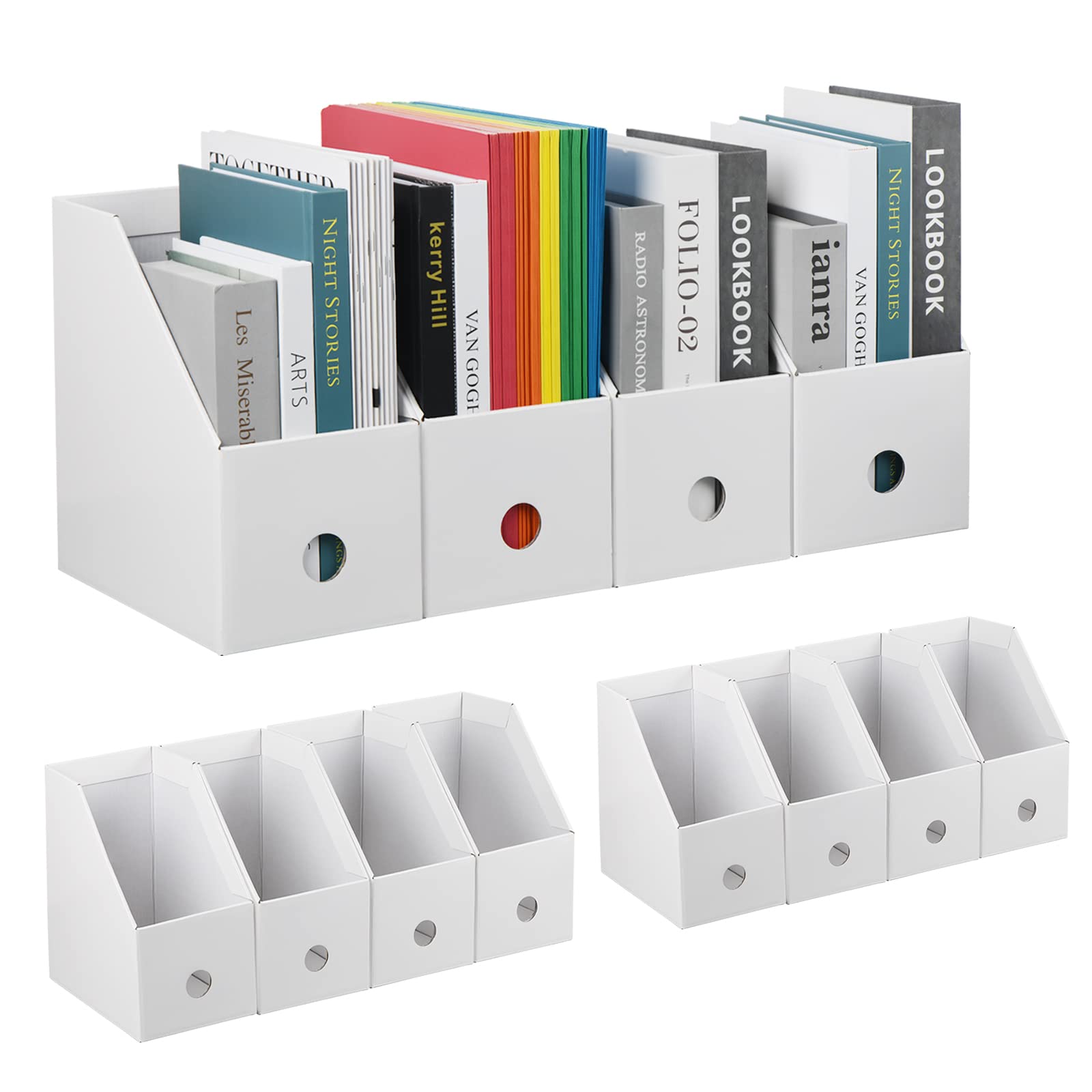12 Pack Tunnkit Large-Sized Cardboard Magazine Holder with Labels, Thickened and Enlarged Magazine File Holder, Suitable for Offices/Homes/Schools/Libraries, White (9.8" x 9.8"x 5.5")