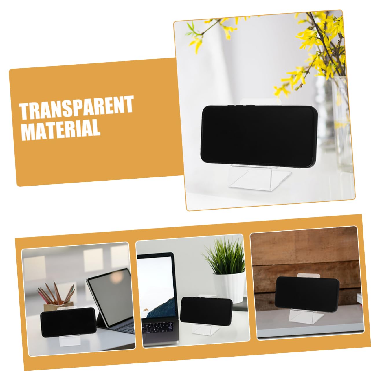 Supporto per Cellulare da Scrivania in Acrilico Trasparente 15 Pezzi | Tablet e Smartphone, Design Compatto e Linee Eleganti, Supporto Stabile per Videochiamate e Visione