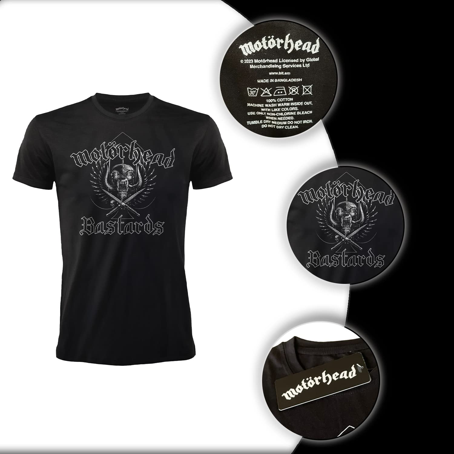 T-shirt Motorhead Bastards T-shirt Rock Officiel Noir Band Heavy Metal Coton Unisexe Adulte Garçon