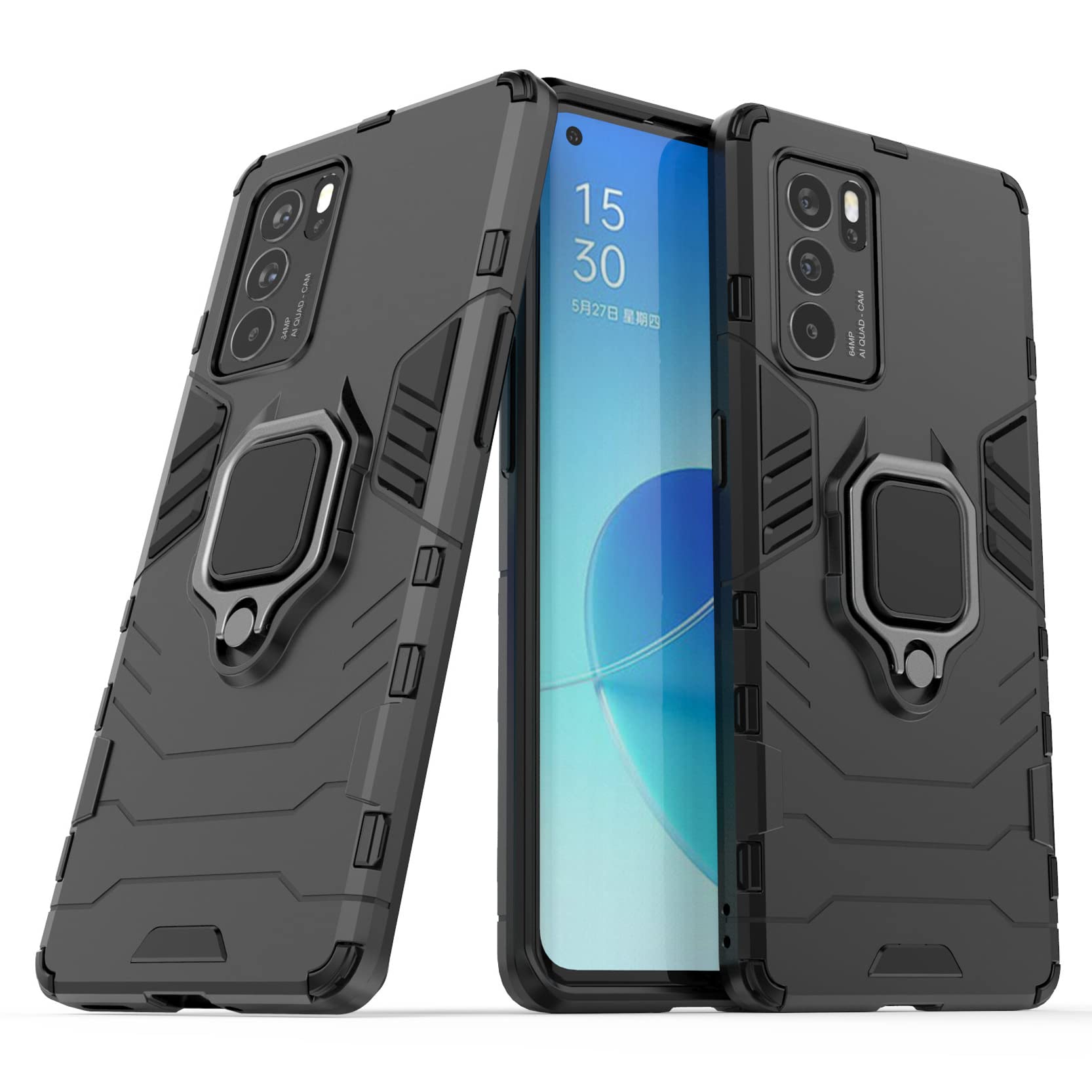 Case for OPPO Reno6 Pro 5G,Hybrid Heavy Duty Protection Shockproof Defender Kickstand Armor Case Cover,Black