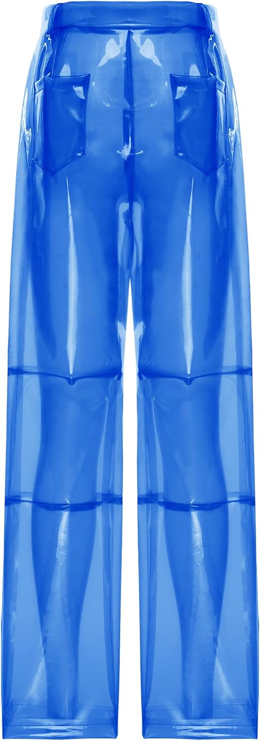 Women Clear PVC Pants Plastic Transparent Button Trousers Cover Up Bottoms Party Shows Club Bar Wear