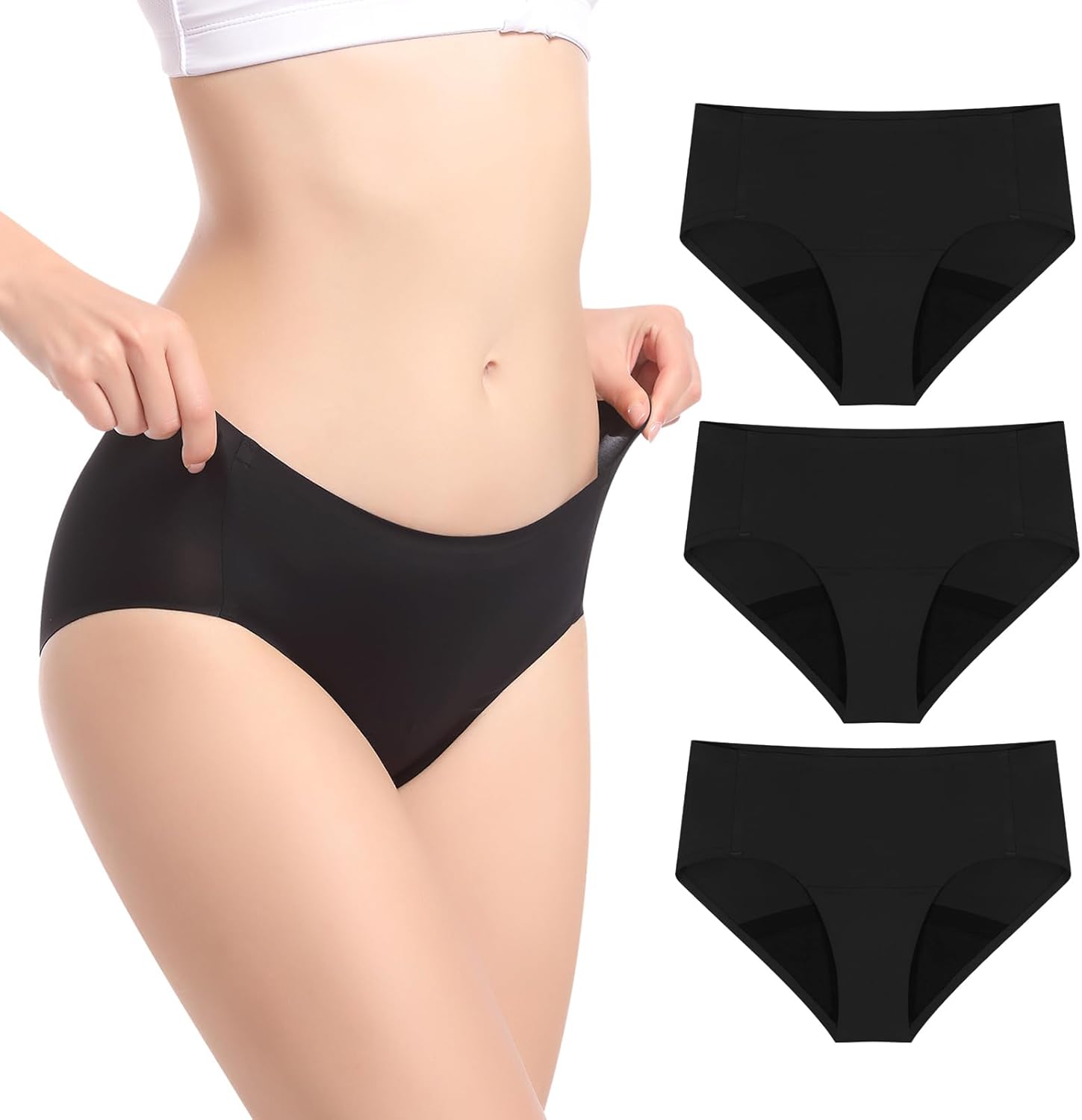 Carer 3 Pack Washable Absorbency Incontinence Regular Underwear for Women, Reusable Leak Proof Protection Panties for Bladder Leakage Black L