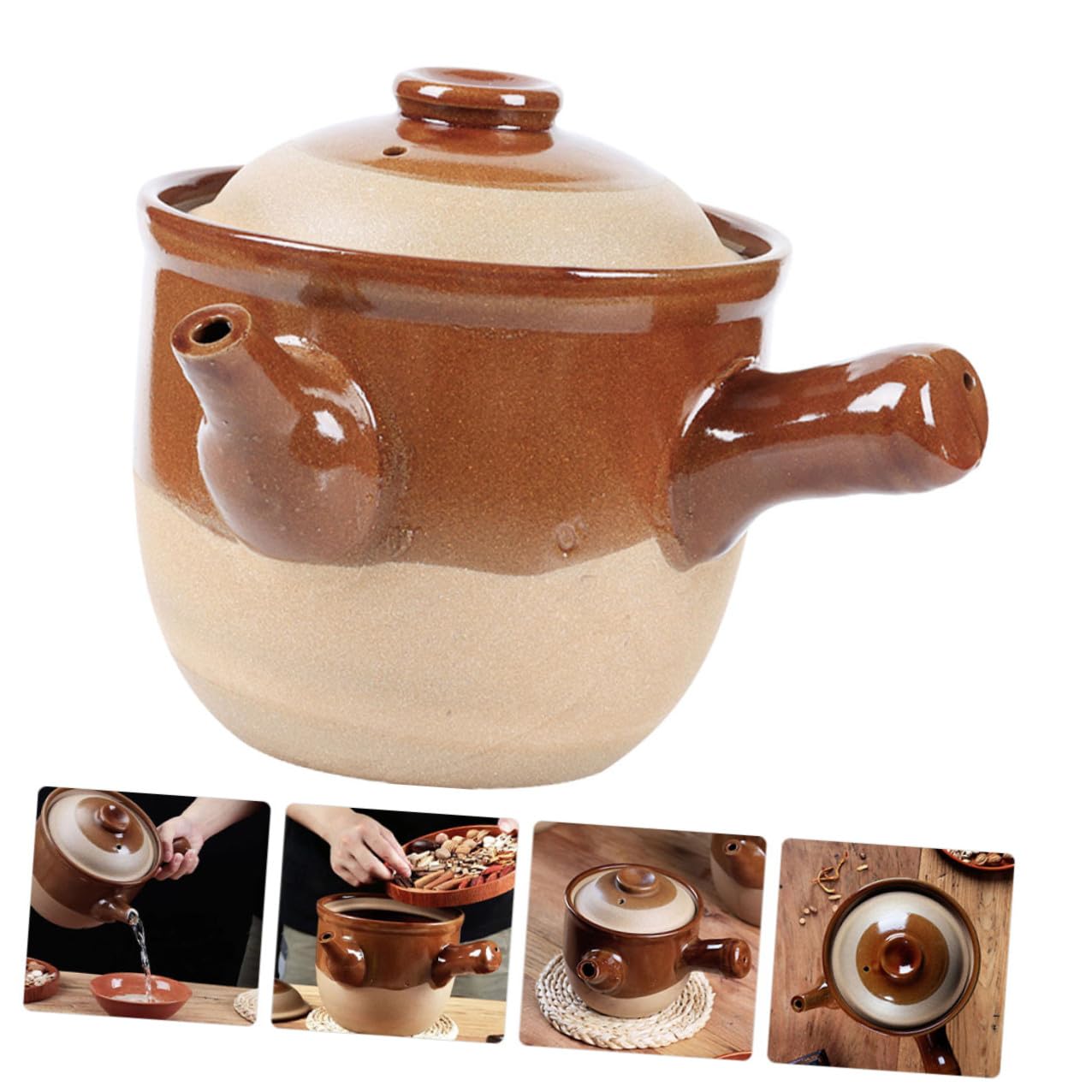 TOYANDONA Olla Pequeña de Barro China para Cocinar 3l, Adecuado para Hervir Medicina y Guisar Cacerola Picante, Utensilio de Cocina para Sopa y Superficie de Puente