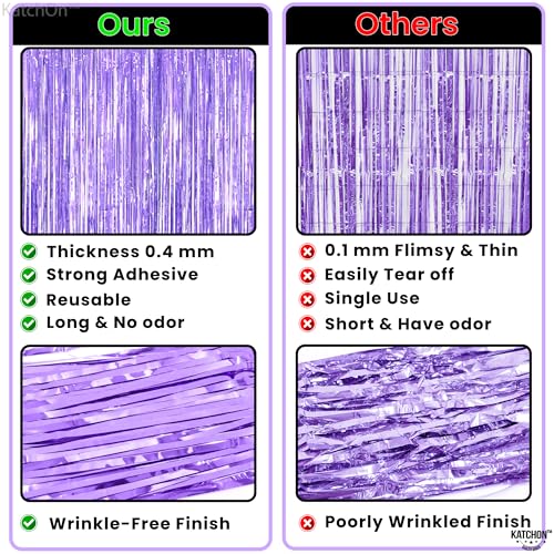Image of KatchOn, Purple Streamers Backdrop - 3.2x8 Feet, Pack of 2 | Light Purple Foil Fringe Curtain for Lavender Birthday Decorations, Purple Decor | Lavender Party Decorations, Bridal Shower