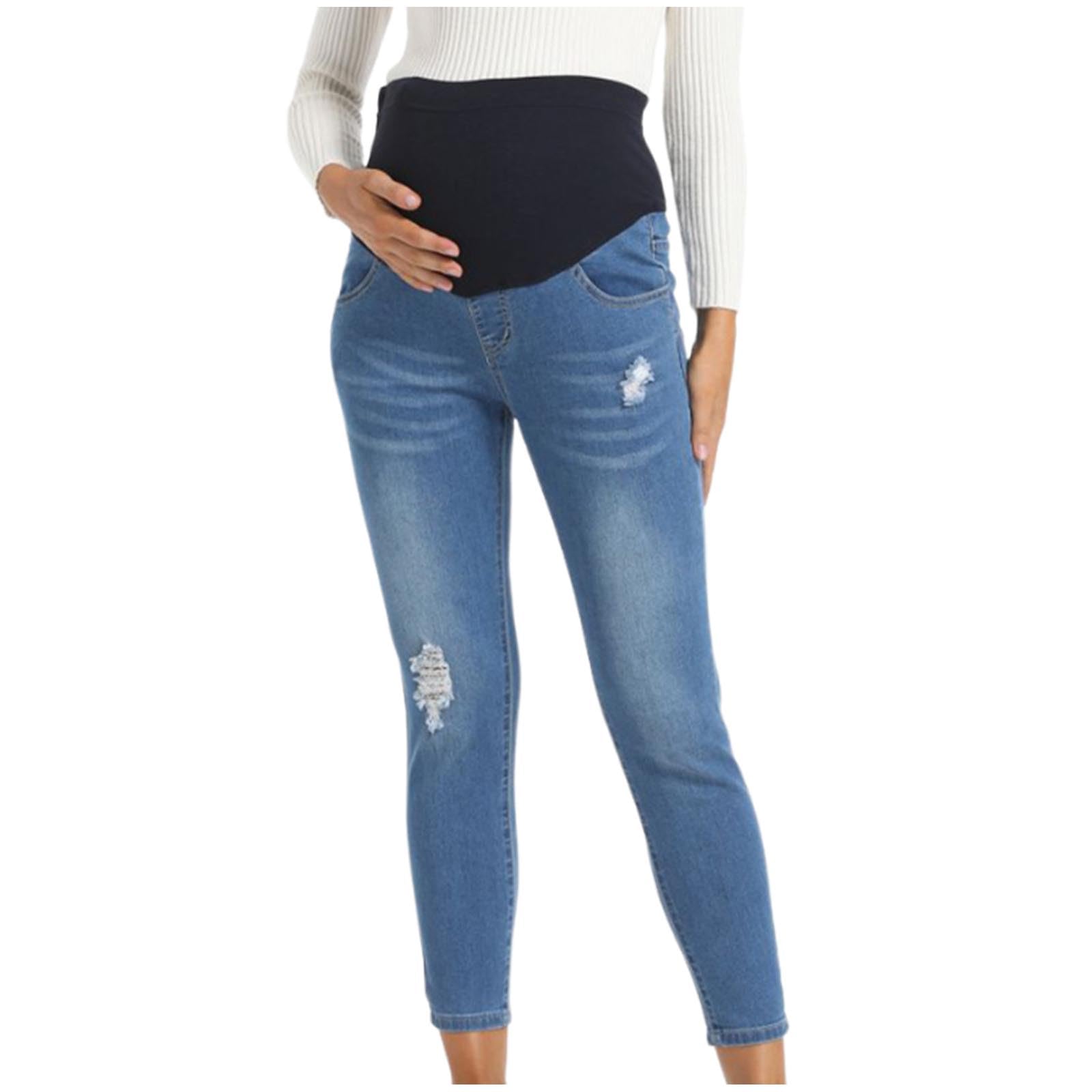 Pantalones Vaqueros de Maternidad Mujer Elásticos cómodos con Banda Abdominal Jeans Slim Fit Pantalones Largo Embarazo Primavera y Verano premamá Denim Pants