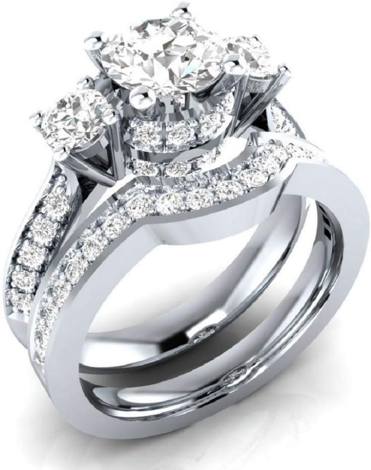 MAIHAO 2-in-1 Womens 925 Silver White Sapphire Ring Set Wedding Engagement Propose Engagement Ring Set Jewelry Size 6-10