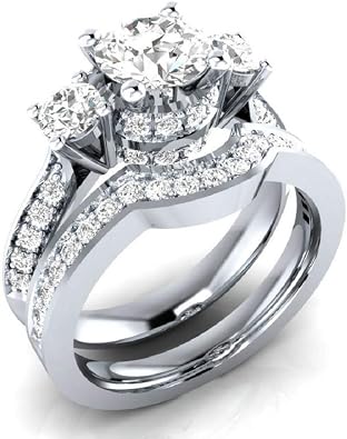 MAIHAO 2-in-1 Womens 925 Silver White Sapphire Ring Set Wedding Engagement Propose Engagement Ring Set Jewelry Size 6-10