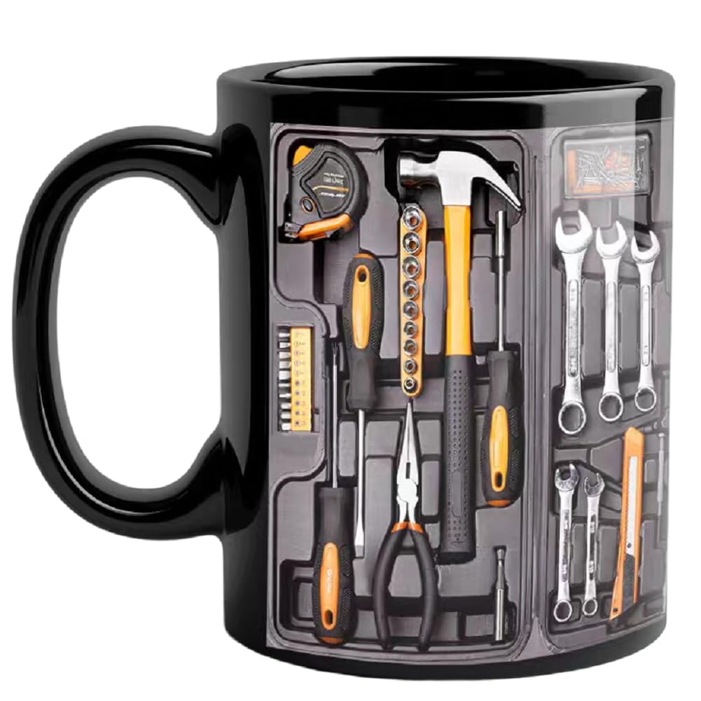 Hndhbfgrt MechanicToolbox Mug-for Mechanics 11oz Ceramic Funny Toolbox Coffee Mugs-Gift for Husband& Dad, Dishwasher Safe