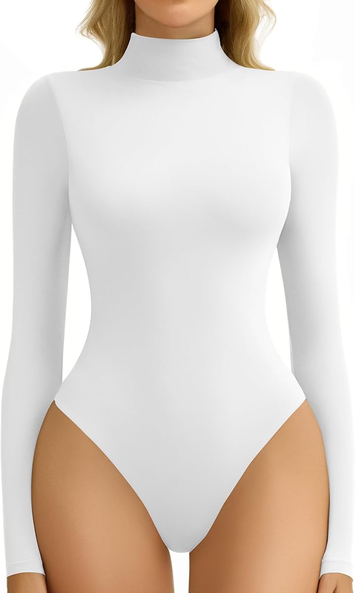 Avidlove Bodysuits for Women High Neck Long Sleeve Body Suits Snap Closure Double Lined Mock Neck Bodysuit Soft