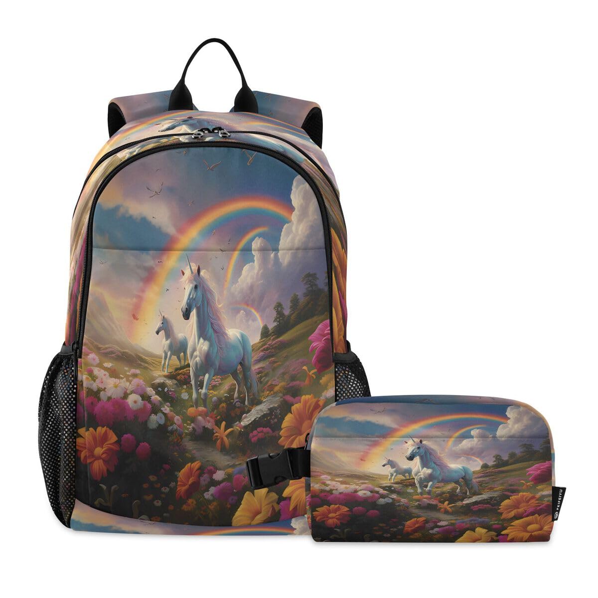 Sac à dos 3D licorne arc-en-ciel école cartable enfant fille garçon avec trousse