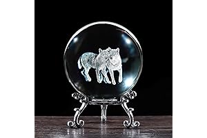 3D Laser Engraved Wolf Crystal Ball Gift