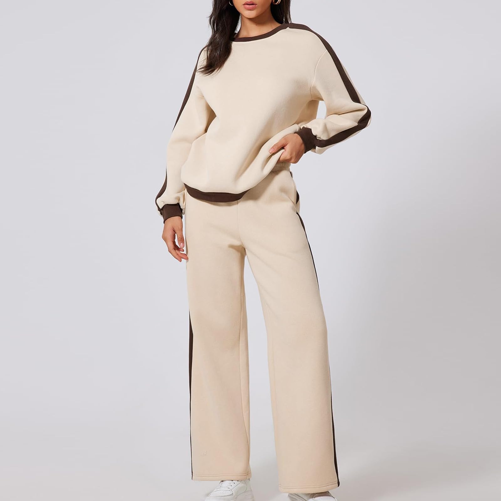 Atuendo Mujer Invierno Manga Larga Moda Tops Y Pantalones Escolar Cintura del Imperio Cuello Redondo Adaptar