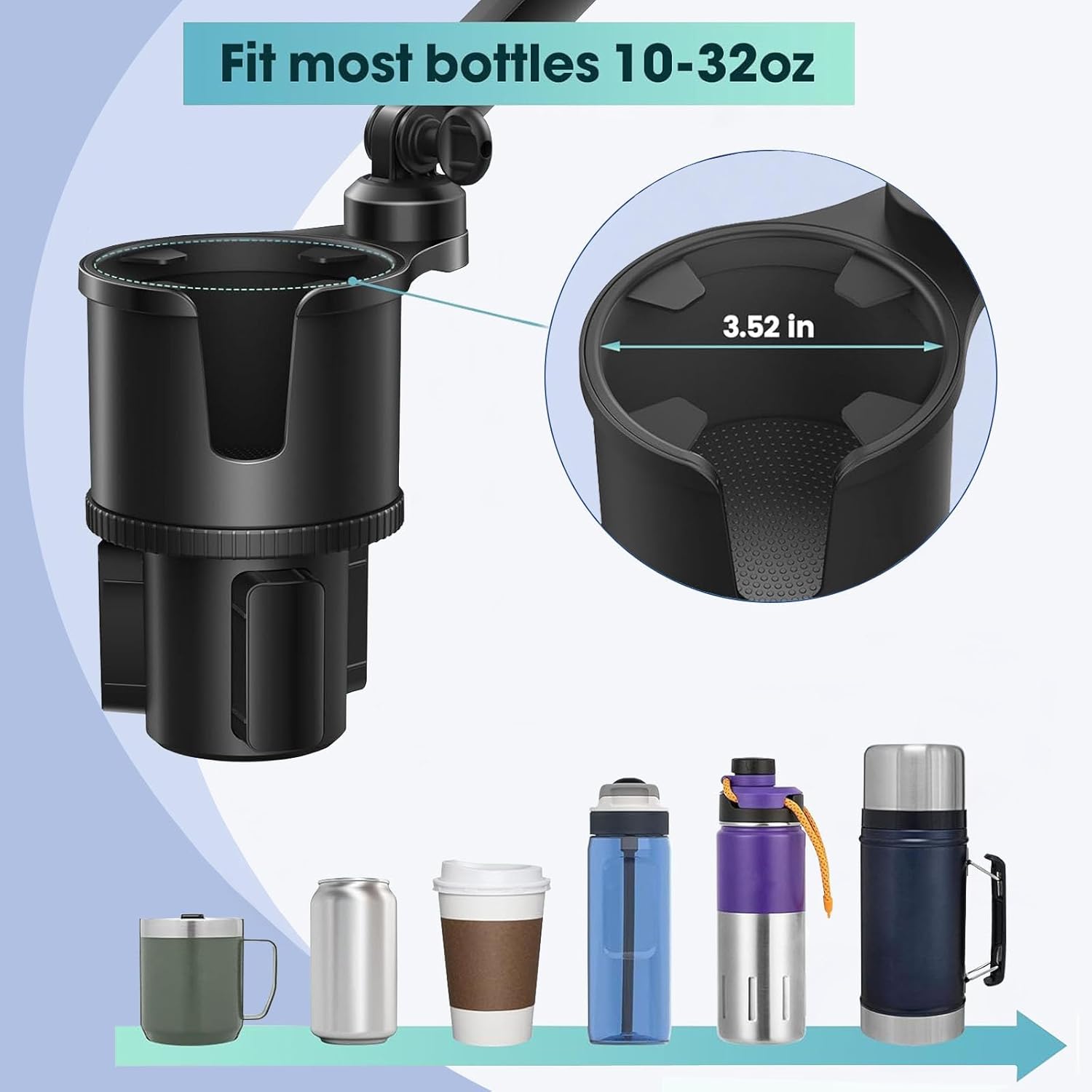 حامل اكواب للسيارة بذراع طويل من تزويق، موسع مع قاعدة قابلة للتوسيع 2 في 1 قابل للتعديل، لزجاجة 8-32 اونصة، حامل موبايل متوافق مع جميع الموبايلات الذكية، اسود 2026 - view 4