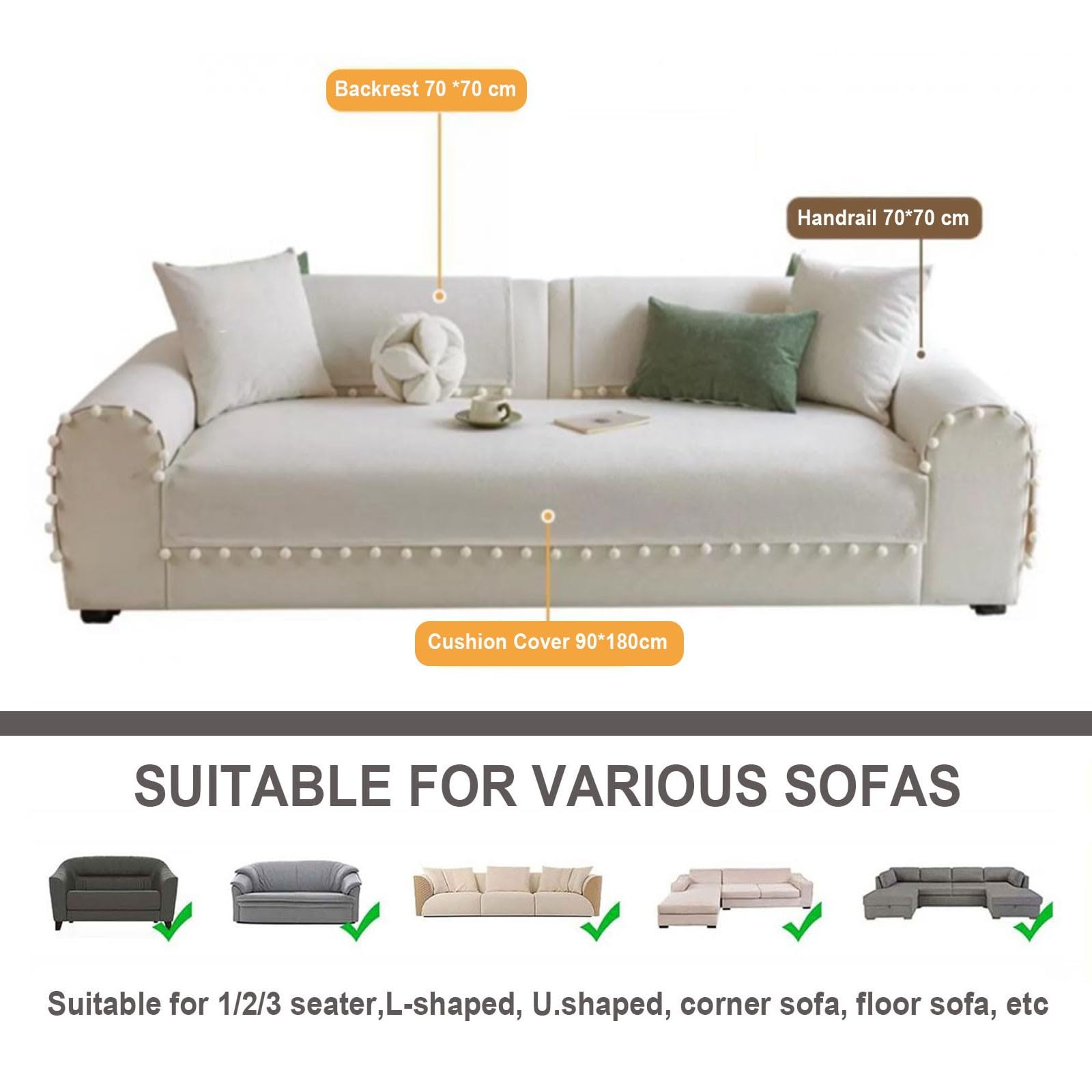 Funda de Sofá Vintage Antideslizante de Chenille sofá Todas Las Estaciones Topper Sofa,Protector Sofa Sofá Cubre Sofás de 1 2 3 4 Plazas Seccional en Forma de U y L(Grey,70 * 180cm)