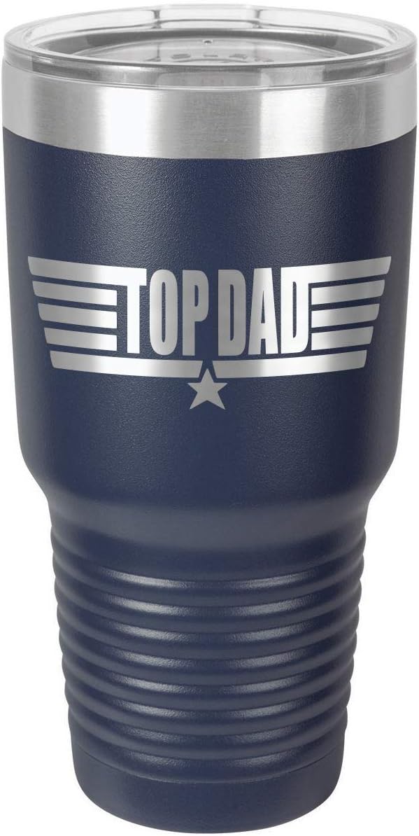 TOP DAD NAVY 30 oz Drink Tumbler With Straw and Slide Top Lid | Laser Engraved Travel Mug | Compare To Yeti Rambler | Gift Idea Dad For Father's Day & Birthday
