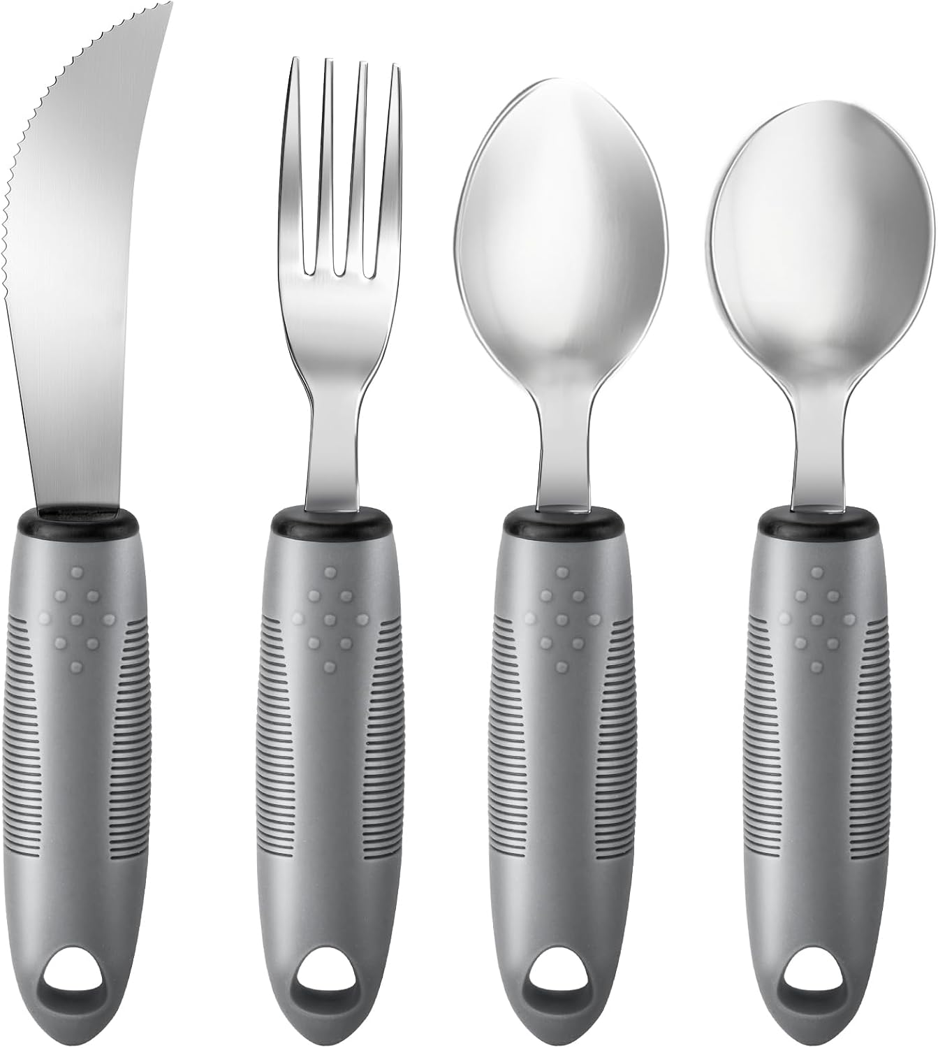 AuntyFey 4PCS Weighted Adaptive Utensils, Parkinsons Utensils for Hand Tremors, Elderly, 3.5oz Weighted Utensils for Tremors and Parkinsons Patients, Disabled (Gray, Straight)