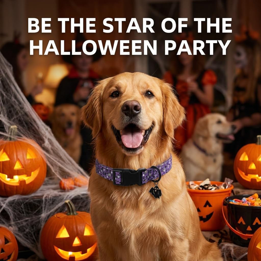 Halloween Dog Collar, Purple Puppy Collar for Medium Dogs, M image 3