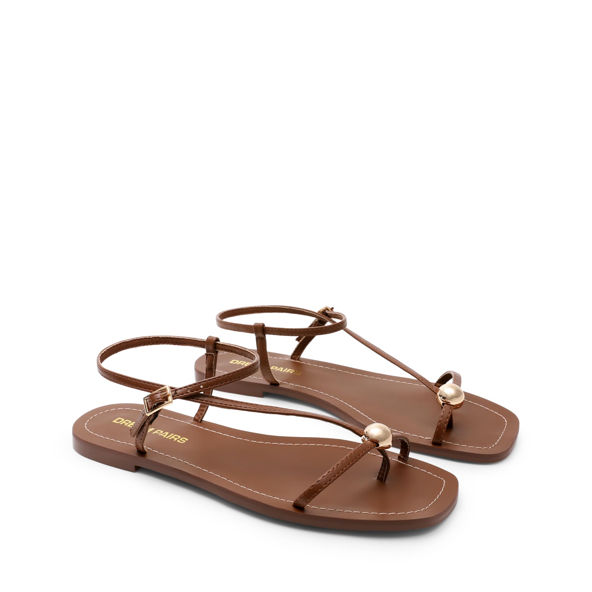 DREAM PAIRS Women's Strappy Flat Sandals for Women Comfortable Open Square Toe Sandals Dressy Beach Thong Cute Wedding Summer Ankle Strap Sandals — view 5