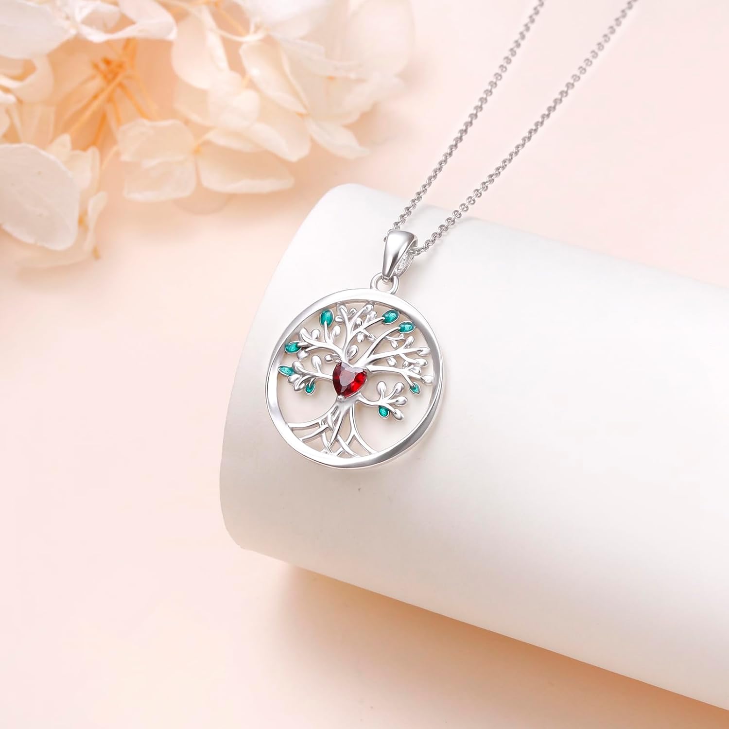 Tree of Life Pendant Necklace for Women 925 Sterling Silver Red Heart Tree Necklace Ruby Jewelry Birthday Christmas Mothers Day Gift for Mom Wife - Image 7