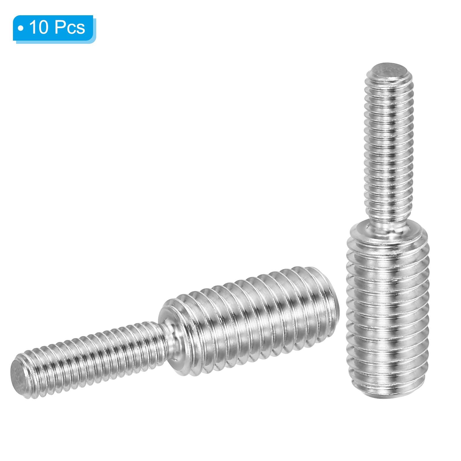 PATIKIL M6x1 a M10x1.5 Doble Extremo Roscado Perno Tornillo Perno, 10 Paquete 304 Inoxidable Acero Varilla Pernos Rosca Reductor Adaptador para Muebles Herraje, 40mm Largo