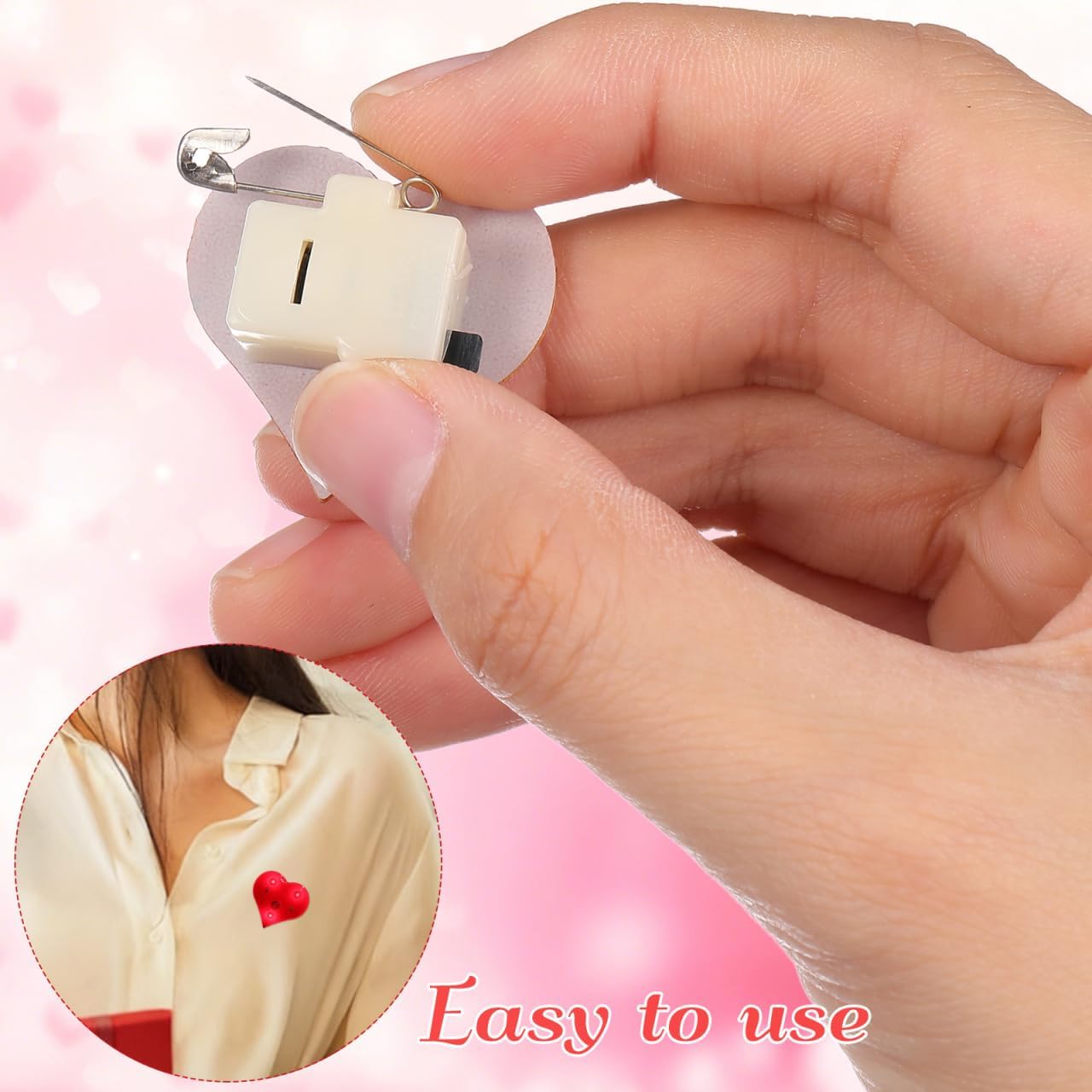 Amosfun 20pcs Valentine's Day Red Heart Brooch Pins LED Flashing Brooch Pins Wedding Birthday Party Favors