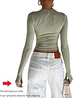 Vista 20 de Blusa corta básica casual para mujer, ajustada, manga larga, cuello redondo, color sólido, para otoño, camiseta ajustada Gris claro