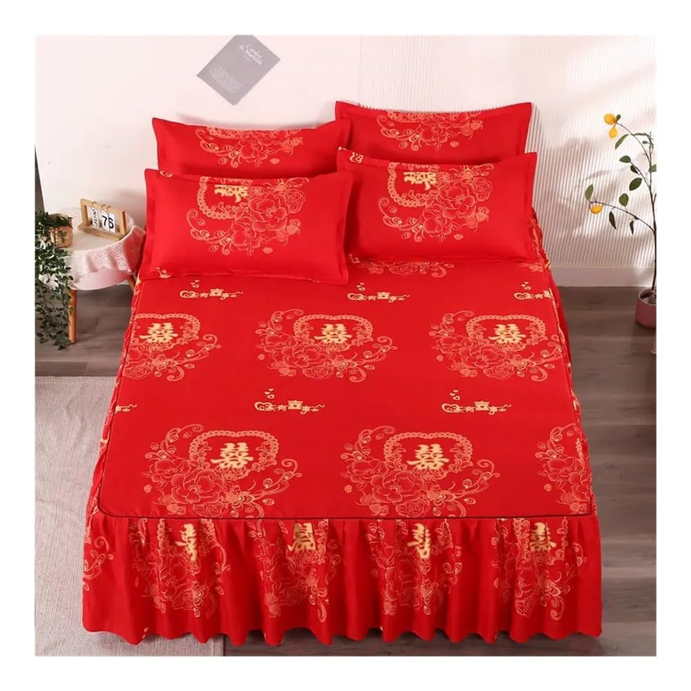 Set di 3 federe ricamate in cotone con gonna per letto king/queen size 1,2/1,5/1,8/2 m (blu 2, 180 x 220 cm)