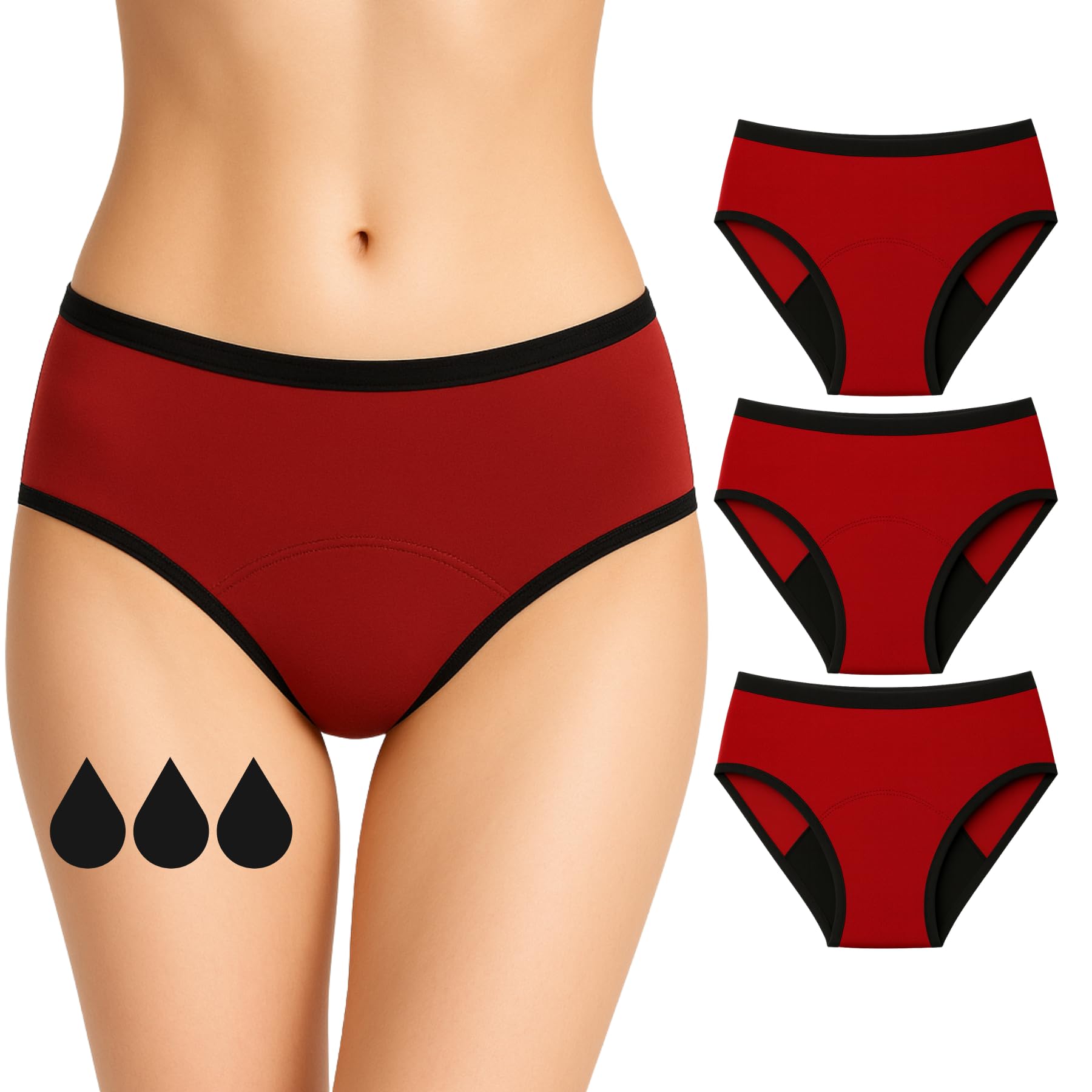Perioden Unterwäsche = 2-3 Tampons - Waschbar - Baumwolle - Ökologisch - Menstruation - Unterwäsche für die Periode - Periodenslips - Absorbierend - Mädchen Damen - XXS / 4XL (Red-Mohina-Pack, S)