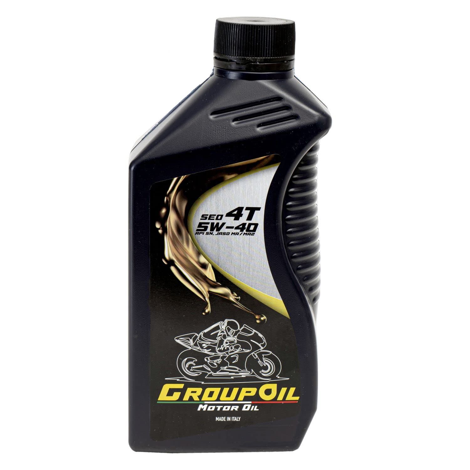 olio moto 4 tempi GROUPOIL 4T 5x1L SEO 4T 5W-40API SL, JASO MA/MA2 - lubrificante multigrado formulato con oli base sintetici ad elevata raffinazione - 100% made in Italy.