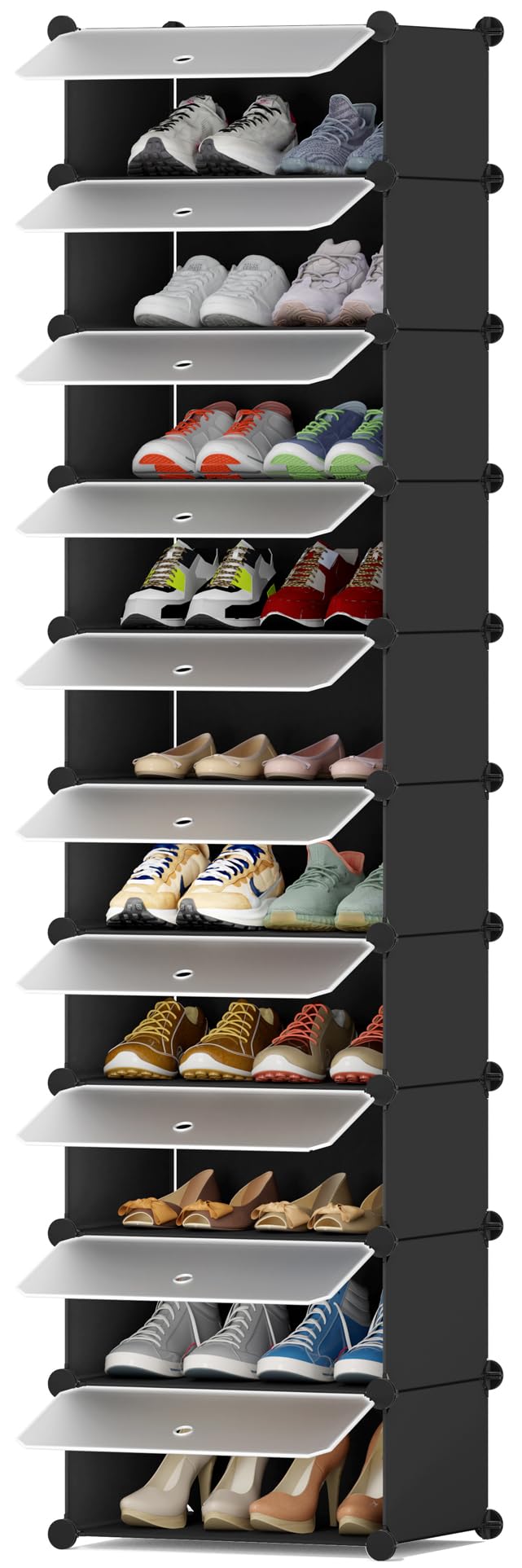 HOMIDEC Schuhregal mit 10 Ebenen, Schuhschrank Schmal Schuhaufbewahrung für Flur Schlafzimmer Eingang, Schwarz