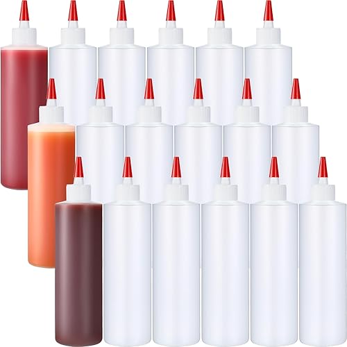Yaomiao Paquete de 18 botellas de plástico de 16 onzas para condimentos, salsas, botellas vacías a prueba de fugas, recipientes para chorros con