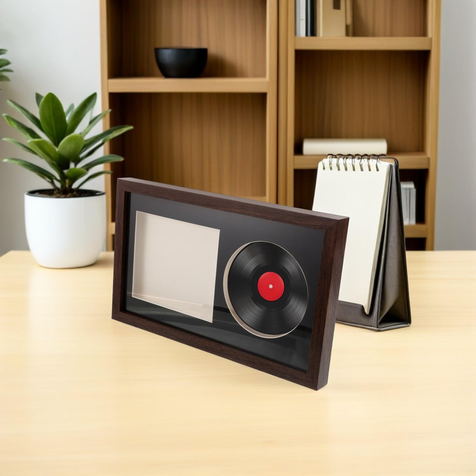 Cornice Espositore Per Album Musicali in Legno Marrone Scuro Supporto Porta Dischi E Cd Da Parete E Scrivania 3D Organizer Per Collezione Vinili