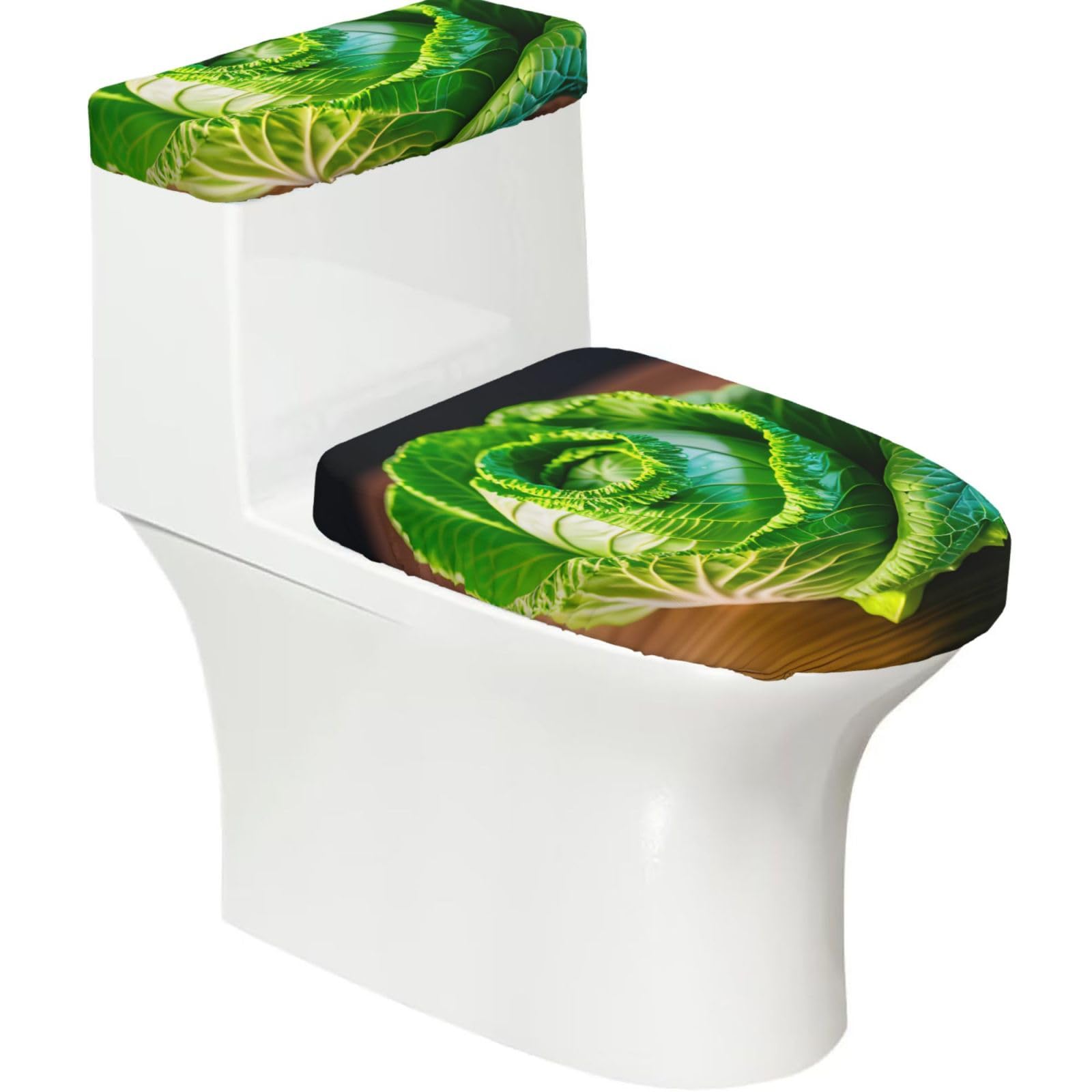 Bright Cabbage Printed Toilet Tank and Lid Cover Set of 2 for Most Bathrooms, Fits Elongated Round Toilets