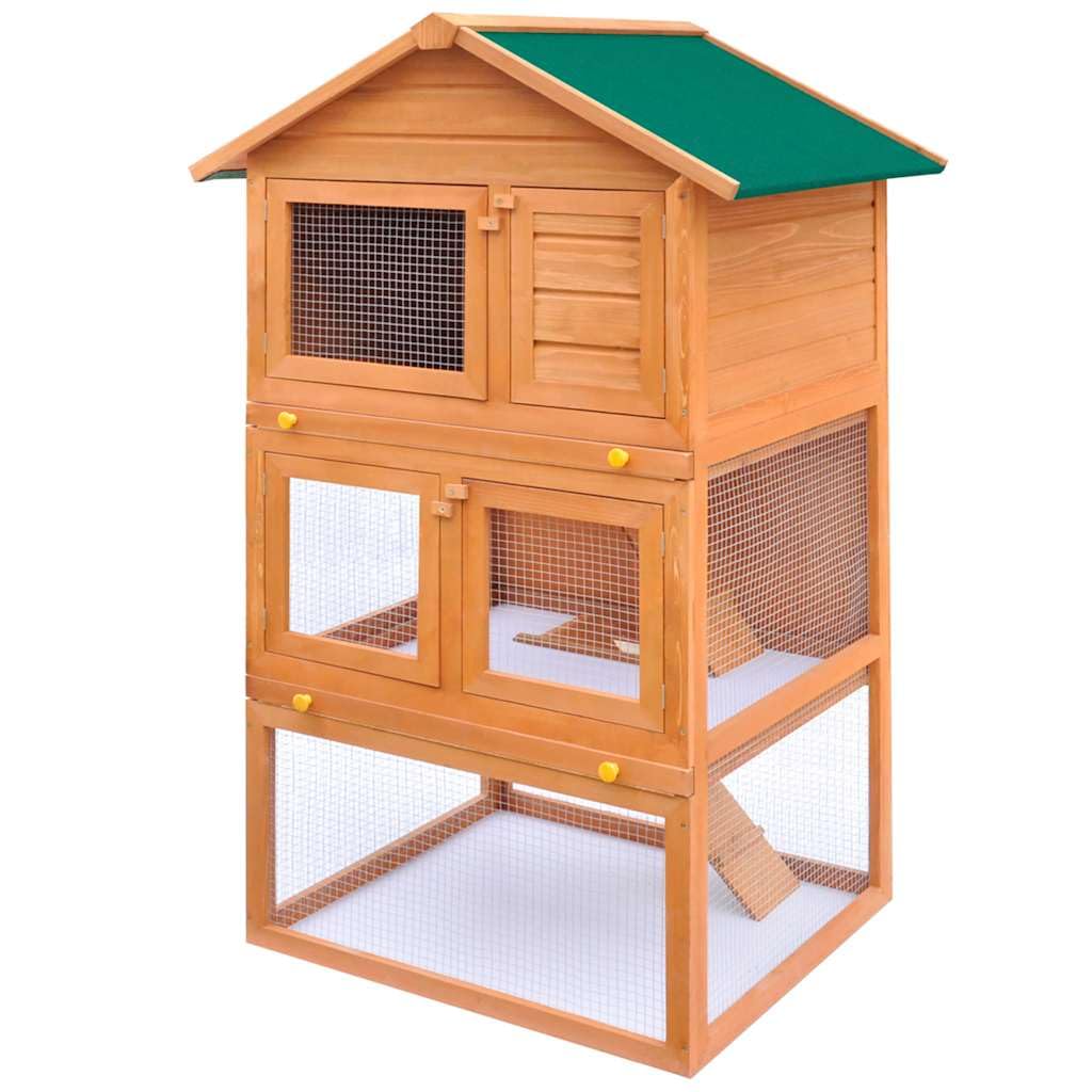 Mangloder - Conejera para animales pequeños, 3 niveles, madera, jaula para conejos y cobayas, con techo impermeable, escaleras, cajones, adecuado para exteriores, balcón y jardín