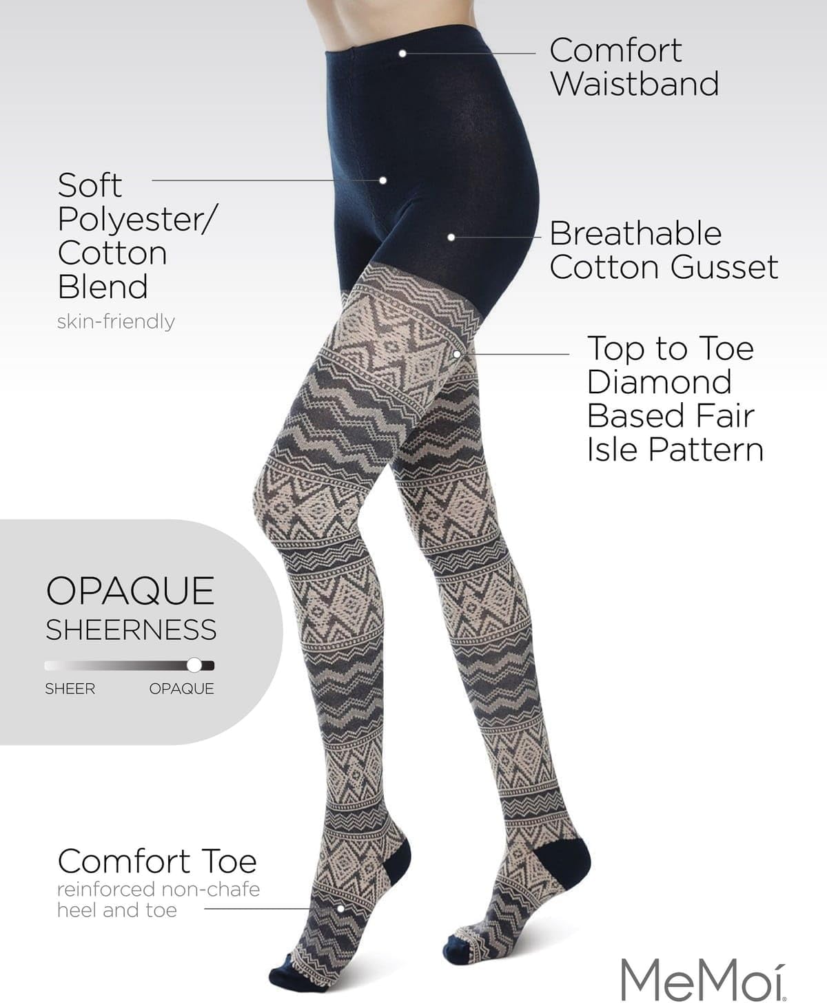 MeMoi Diamond Fair Isle Patterned Cotton Blend Sweater Tights - Image 3